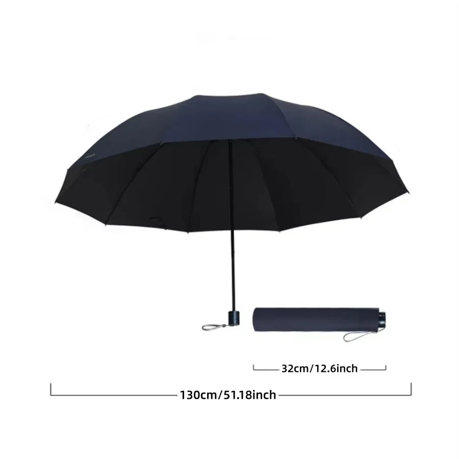 Large Ten-Bone Folding Umbrella — Windproof & UV Protection, 130cm