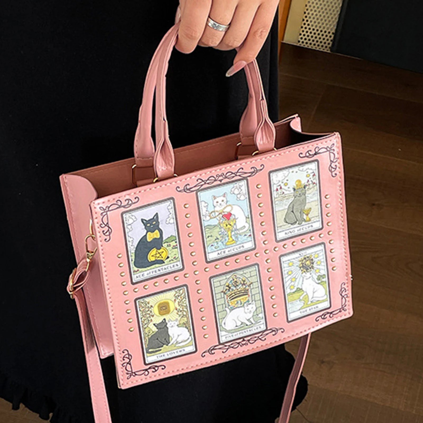 Cat Motif Top-Handle Handbag — Retro PU Leather Crossbody Bag
