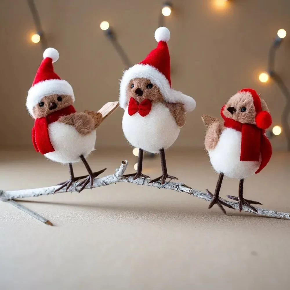 Festive Foam Bird Ornaments — Christmas Tree Pendants with Red Scarves