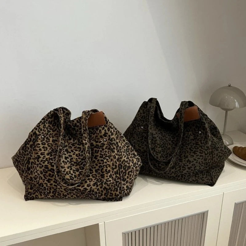 rilibegan Leopard Print Shoulder Bag — Large Capacity Retro Tote