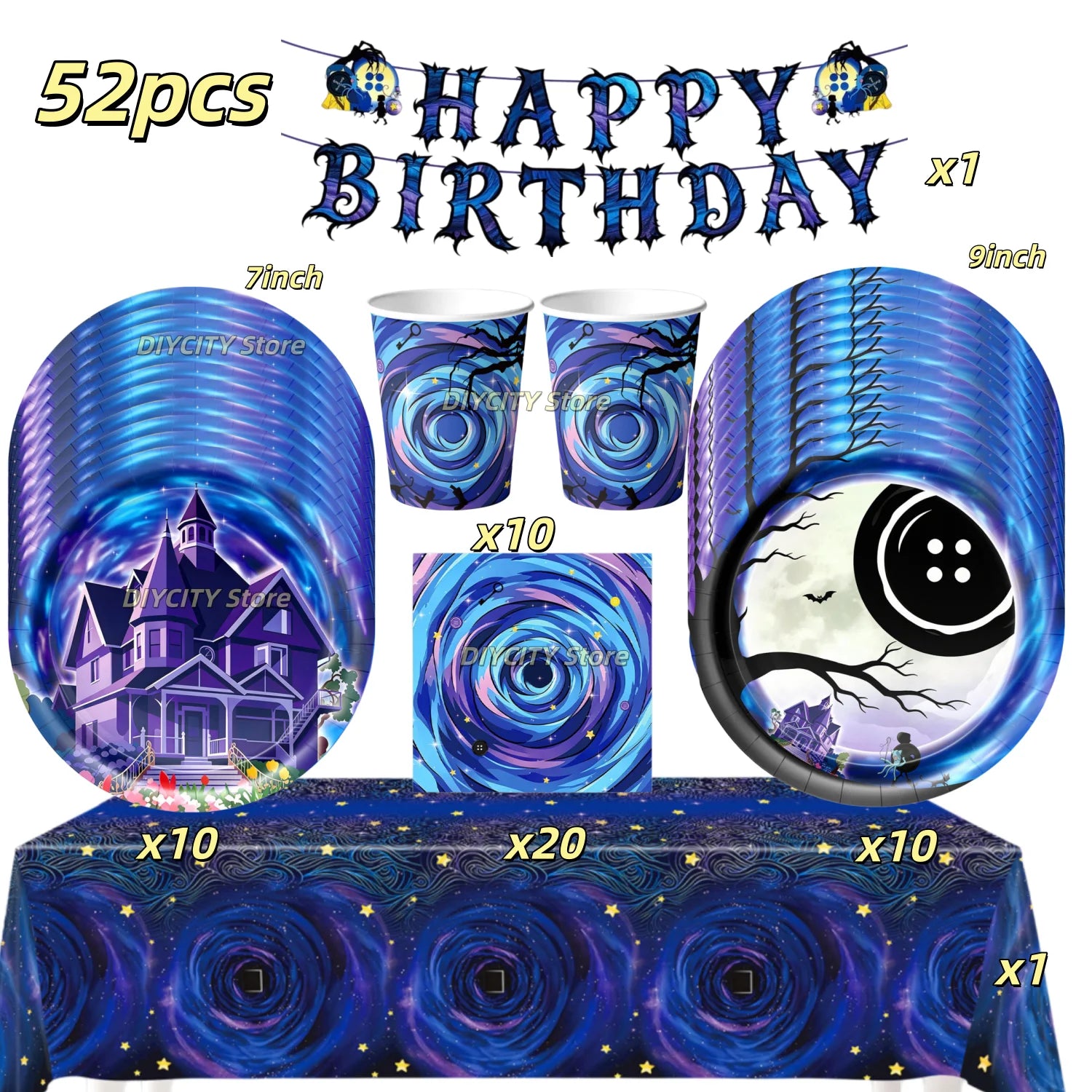 Potdemiel Spooky Ghost House Party Supplies — Starry Night Theme Tableware Set