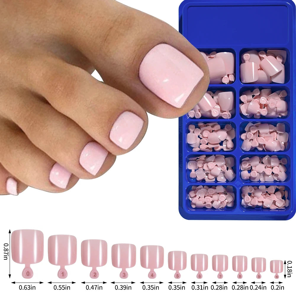 100pc Press On Toenails — Short Square Fake Nail Set for Manicure