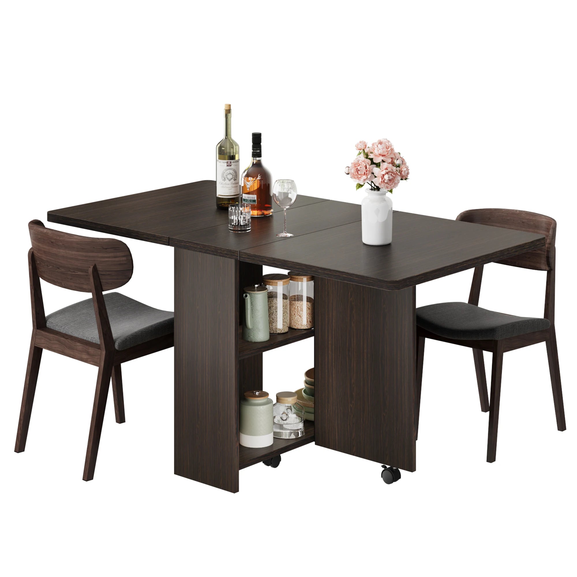 Folding Drop Leaf Dining Table — Space-Saving Design with Storage