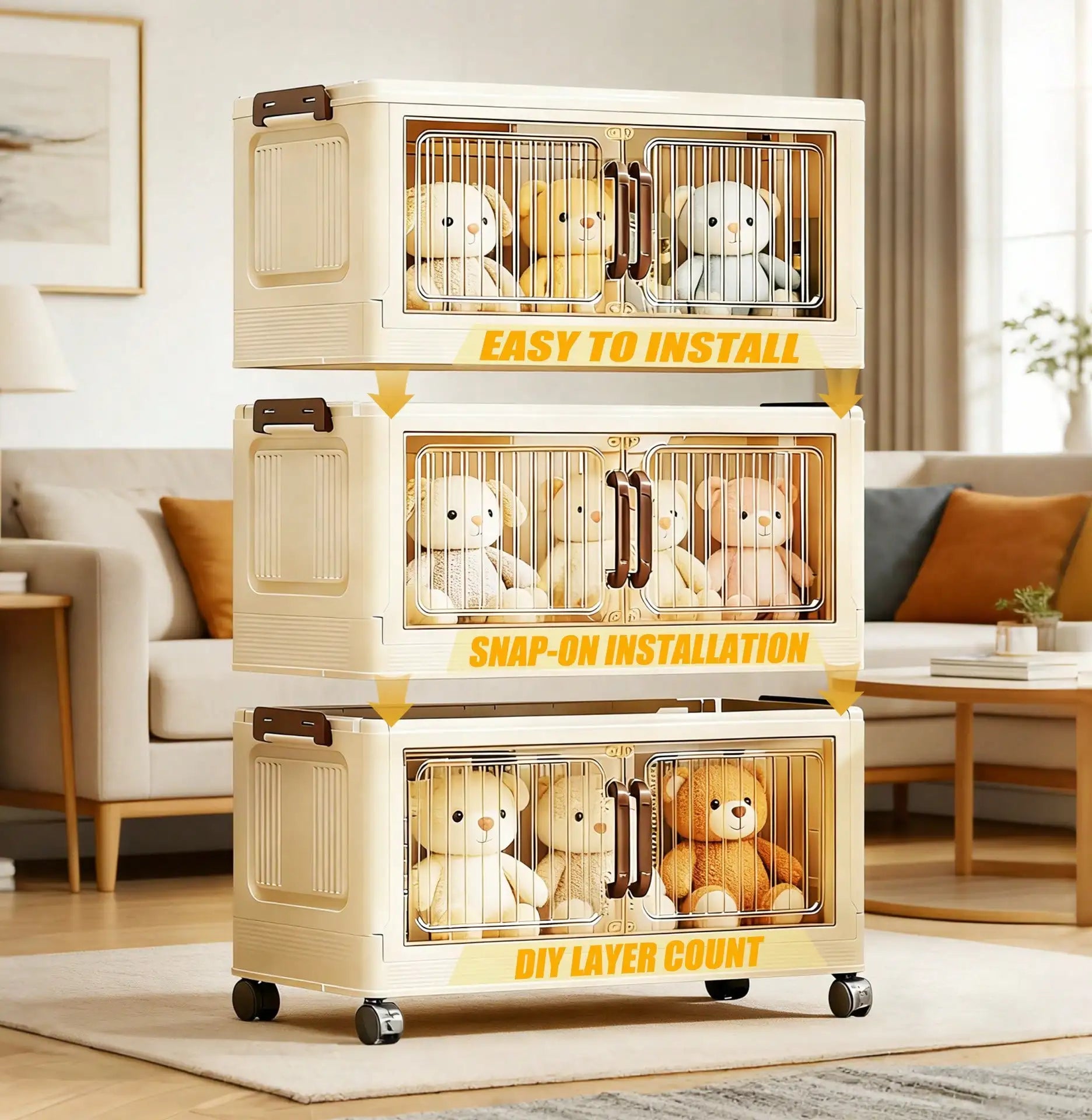 Foldable Stackable Storage Cabinet — Space Saving Organizer with Wheels