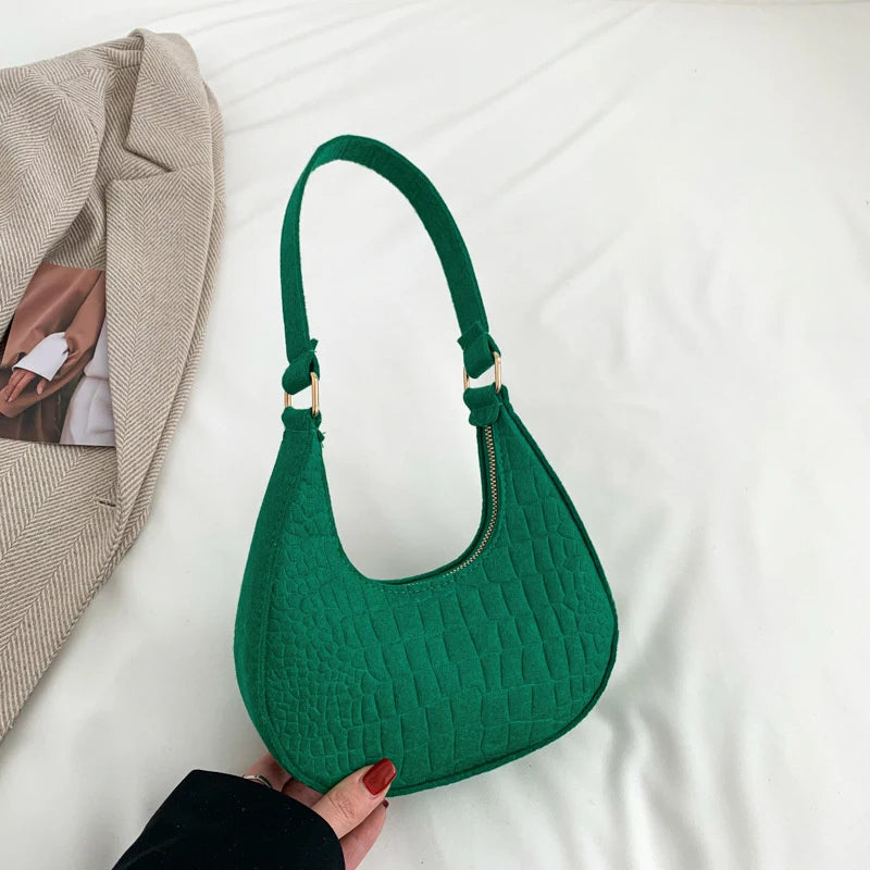 Women's Felt Shoulder Bag — Stylish Half Moon Handbag for Daily Use