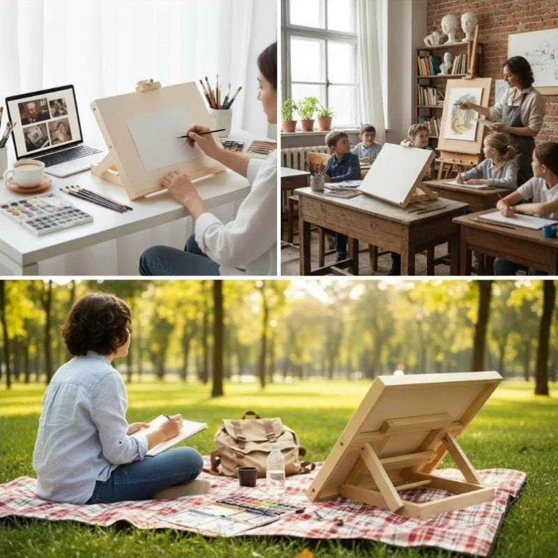 Portable Wooden Tabletop Easel — Adjustable Stand for Painting and Sketching