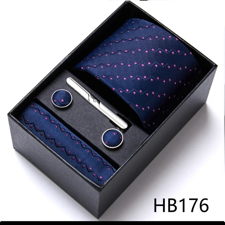 VanGise Men's Necktie Set — Business Tie, Cufflinks, and Pocket Square Kit