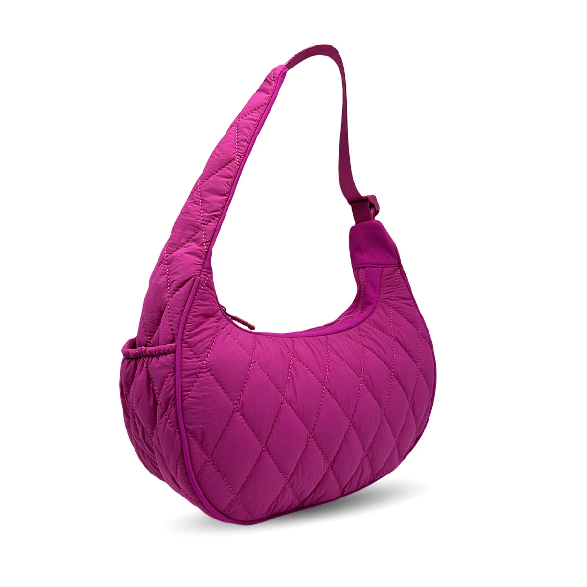 Quilted Puffer Crescent Shoulder Bag — Stylish Nylon Hobo Handbag