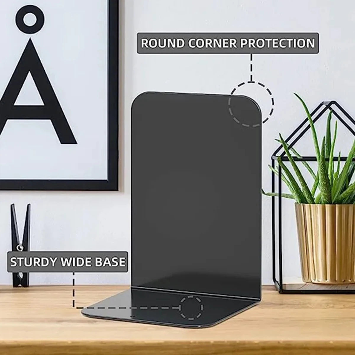Heavy Duty Metal Bookends — Minimalist Desktop Organizer for Office & Home