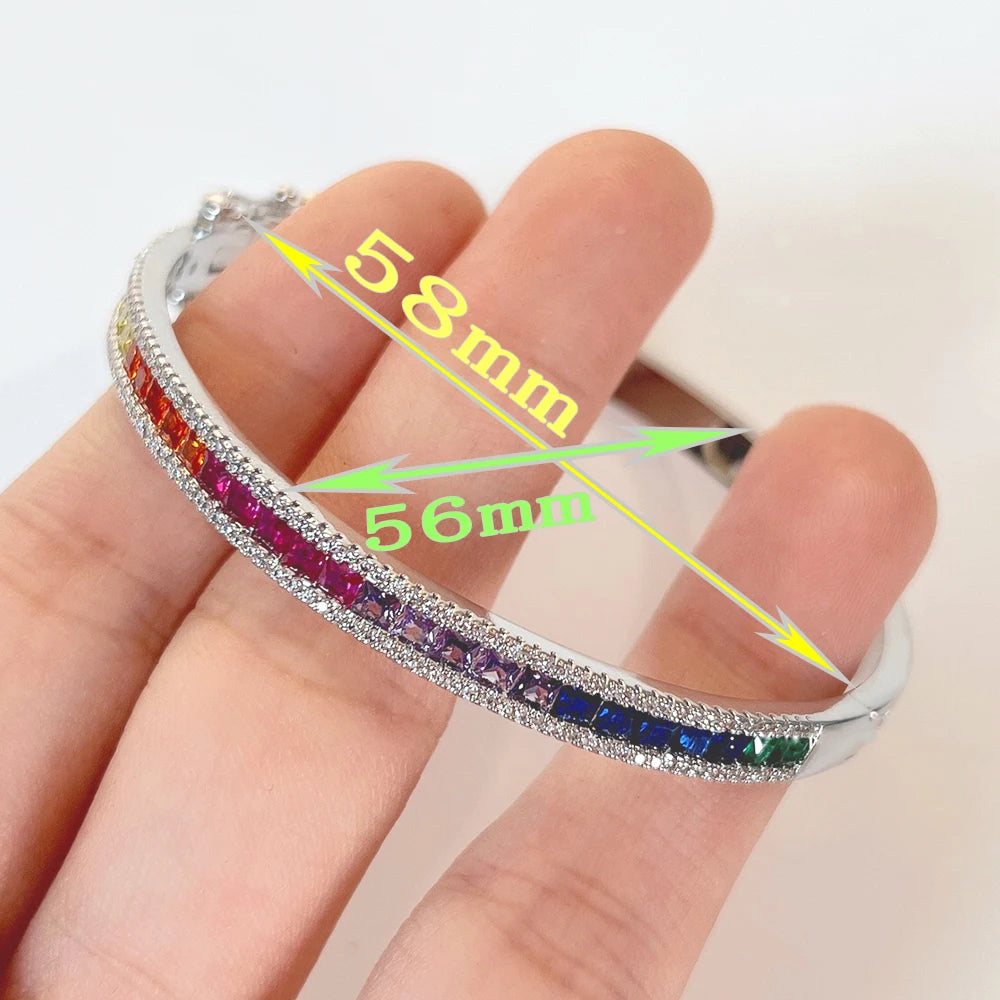 WPB Luxury Zircon Bangle — Colorful Rainbow Design Platinum-Plated Bracelet