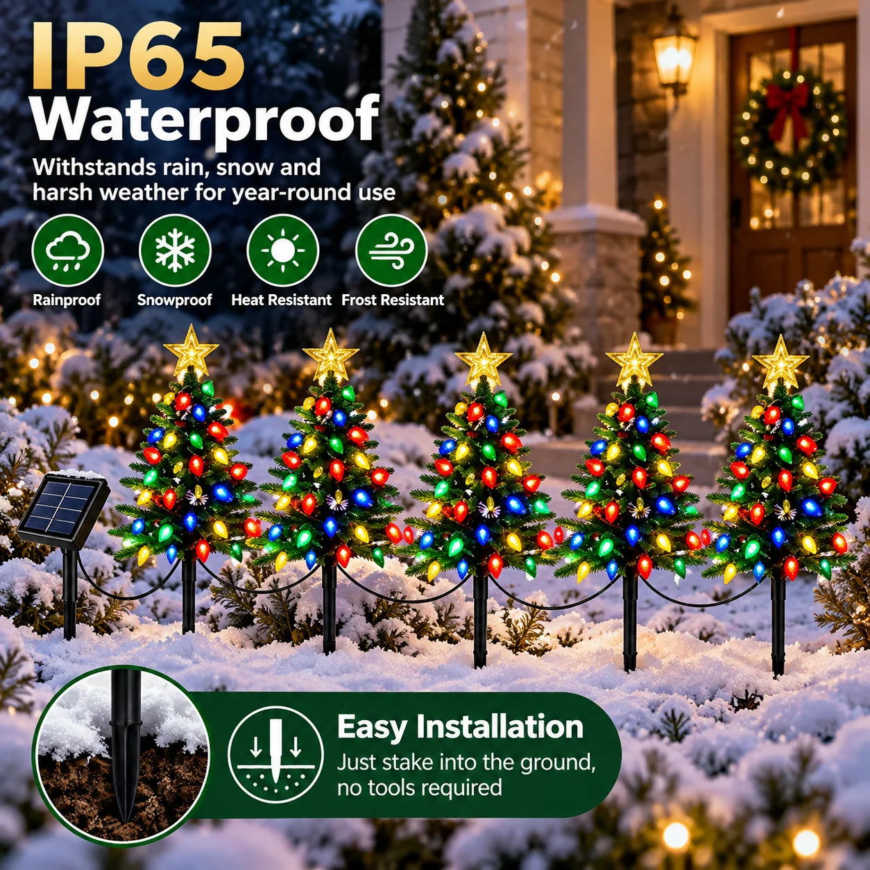 Solar Christmas Tree Pathway Lights — Multicolor LED Garden Stake Set