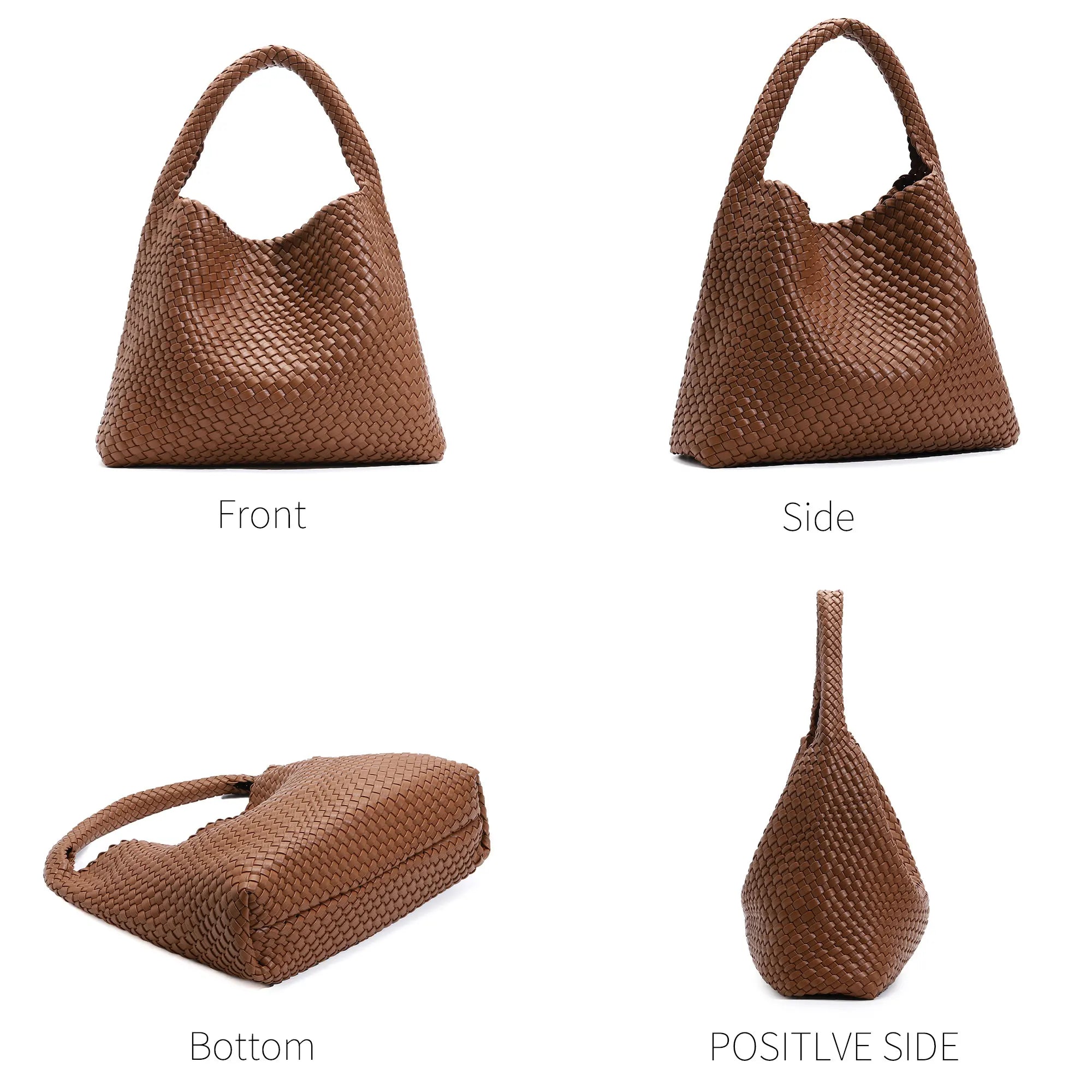 Handwoven Vegan Leather Tote Bag — Large Capacity Shoulder Bag with Clutch