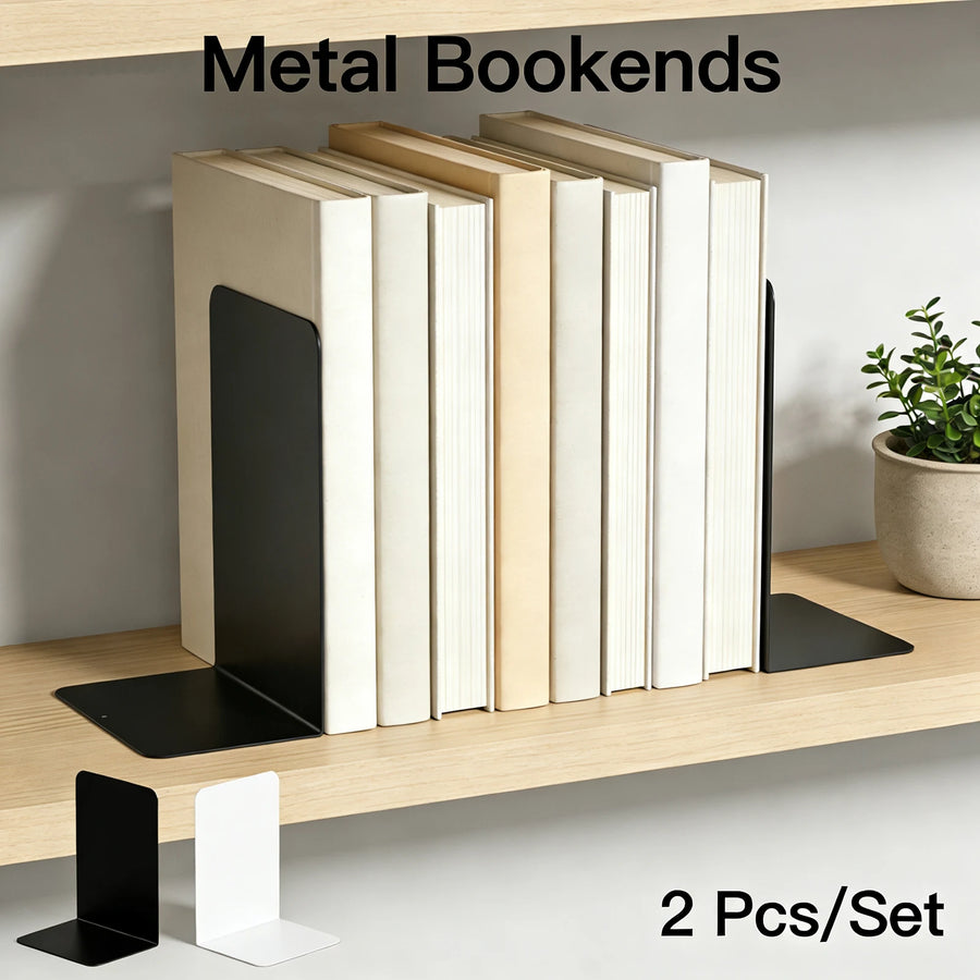Heavy Duty Metal Bookends — Minimalist Desktop Organizer for Office & Home