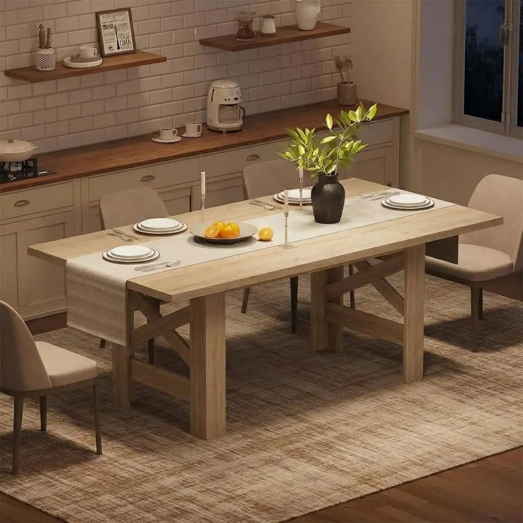 Large Wood Dining Table — Farmhouse Style for 6-8 People