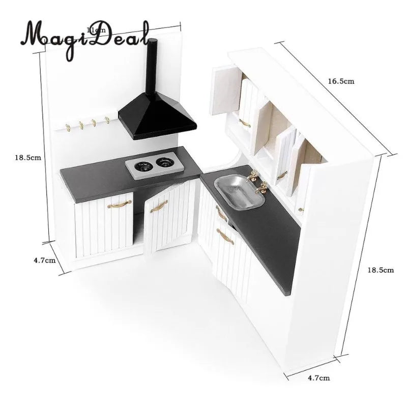 Miniature Wooden Dollhouse Kitchen Set — 1/12 Scale Furniture Decor