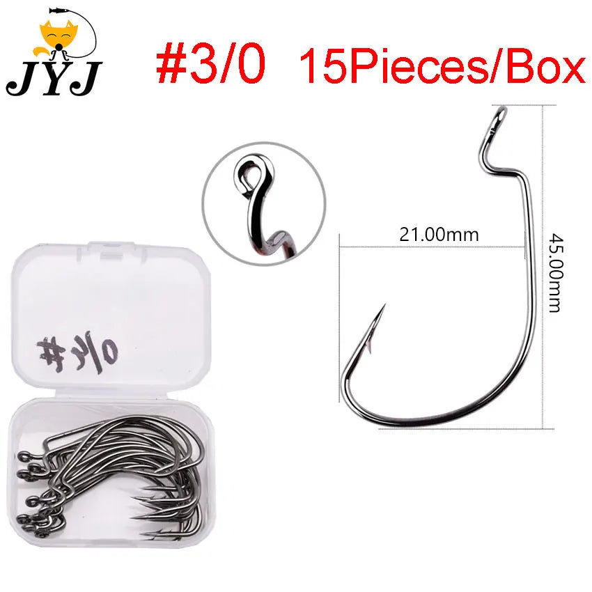 JYJ High Carbon Steel Offset Worm Hooks — Super Slide Fishhooks for Texas Rig