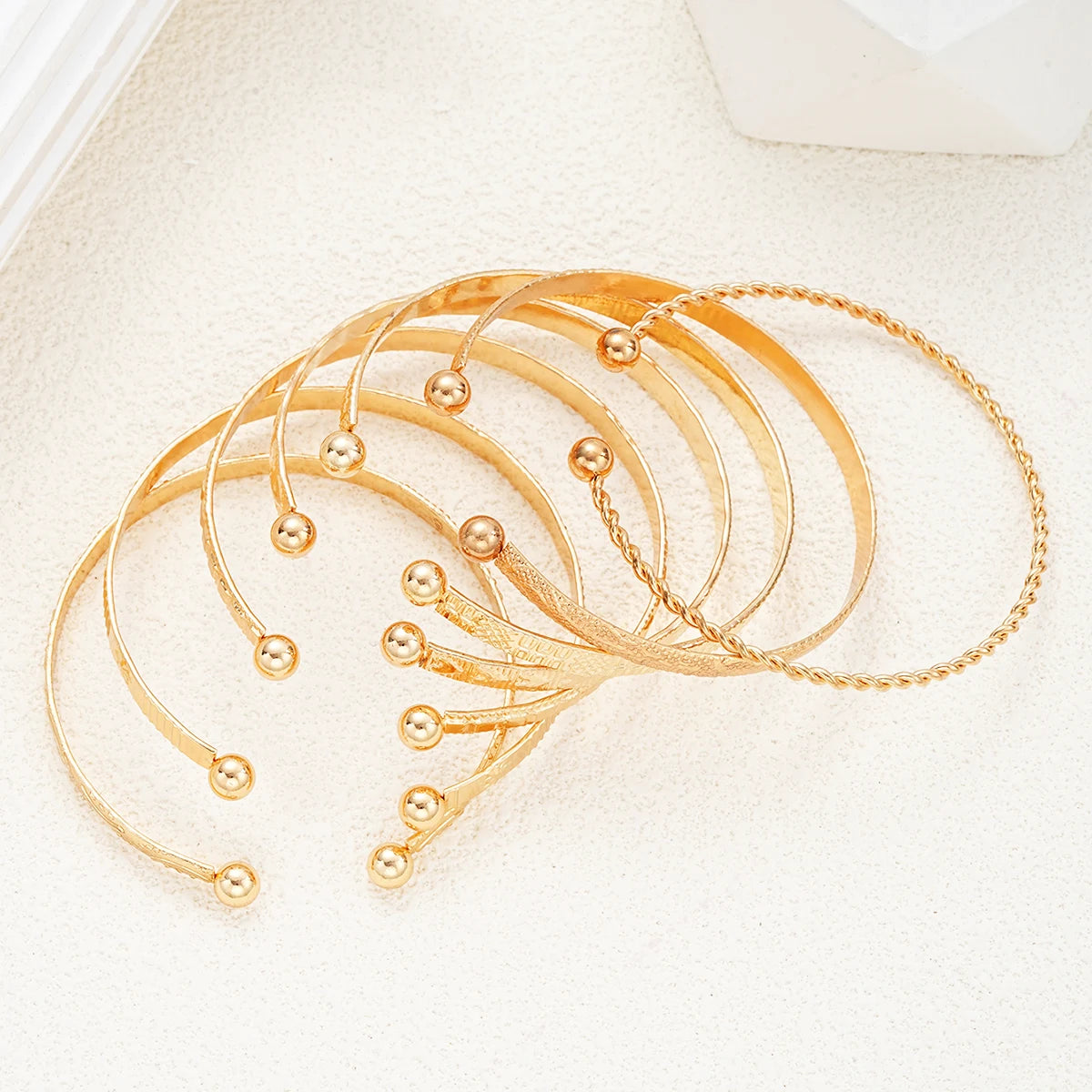 AY Punk Gold Heart Bracelet Set — 7 Piece Goth Style Cuff Bangles