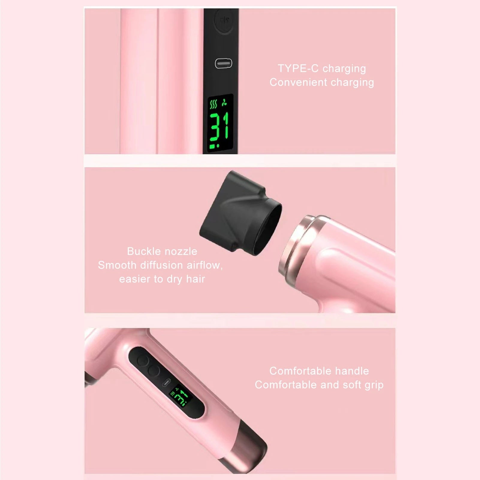 Aramox Portable Cordless Hair Dryer — USB Rechargeable with Hot and Cold Air