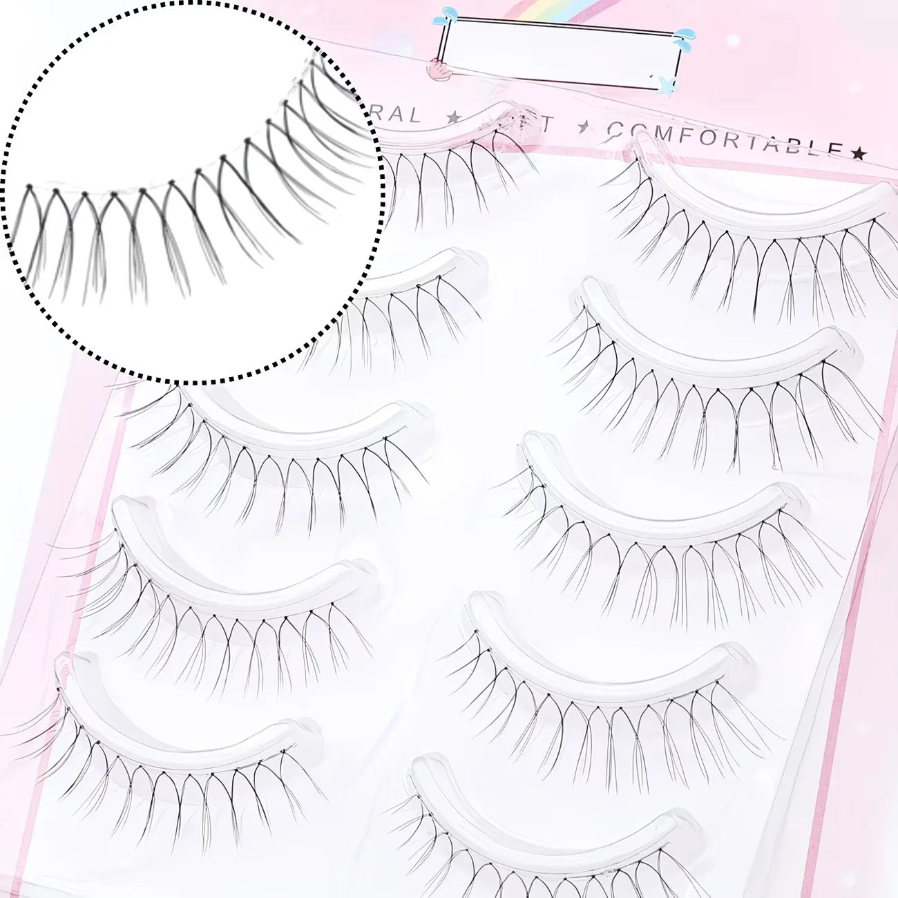 Reusable False Eyelashes — Ultra-Thin Transparent Strip Lashes, 5 Pairs