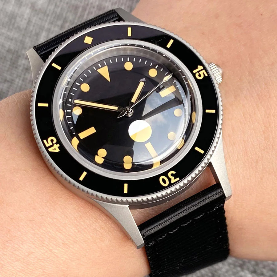 Tandorio Automatic Mechanical Diving Watch — Luminous Sapphire Glass, Black Dial