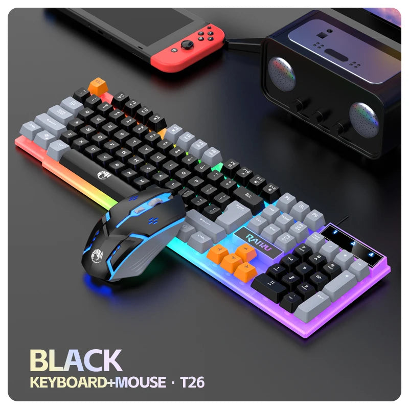 Wired Mechanical Touch Gaming Keyboard and Mouse Set — RGB Backlit Computer Accessories