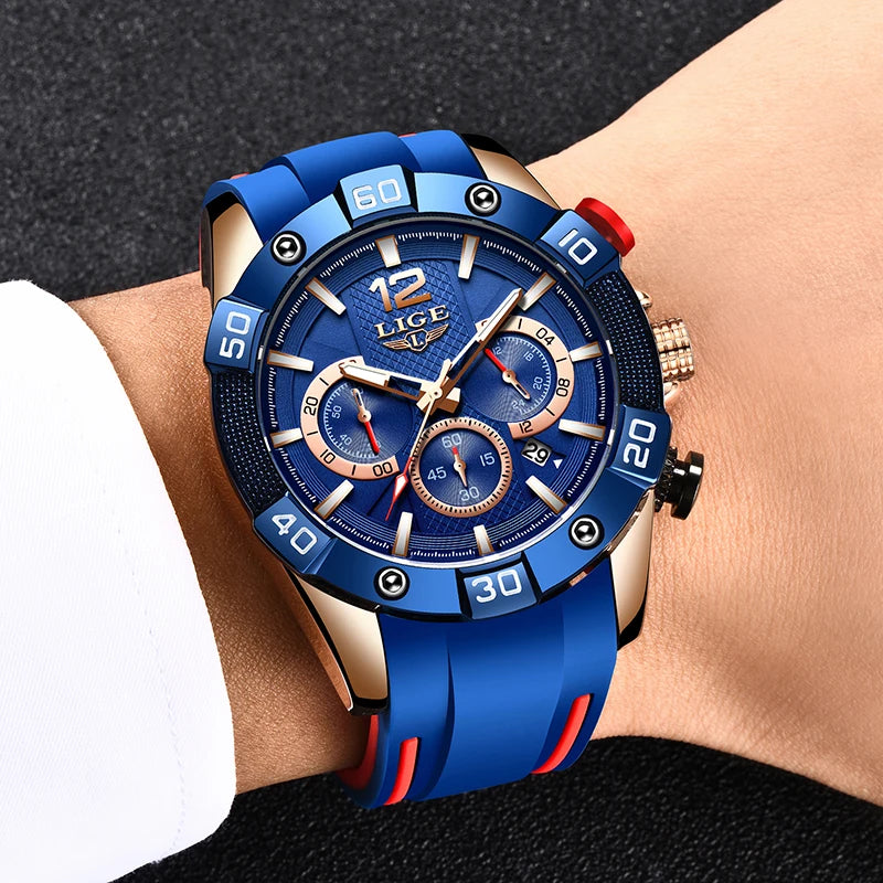 LIGE Luxury Men's Chronograph Watch — Waterproof Quartz Sport Timepiece