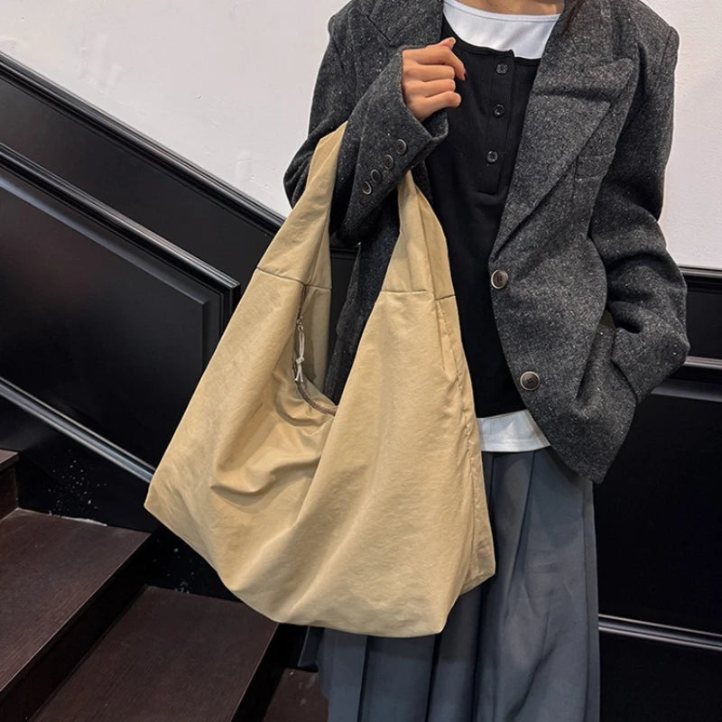 Soft Nylon Hobo Shoulder Bag — Large Capacity Lightweight Tote