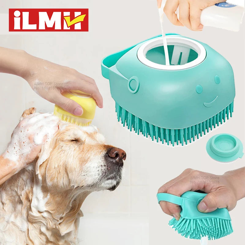 Pet Bathing Massage Brush — Silicone Shampoo Dispenser & Grooming Tool