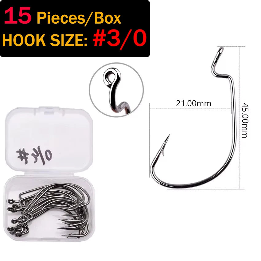 MrLurion Wide Gap Offset Fishing Hooks — High Carbon Steel Barbed Lures