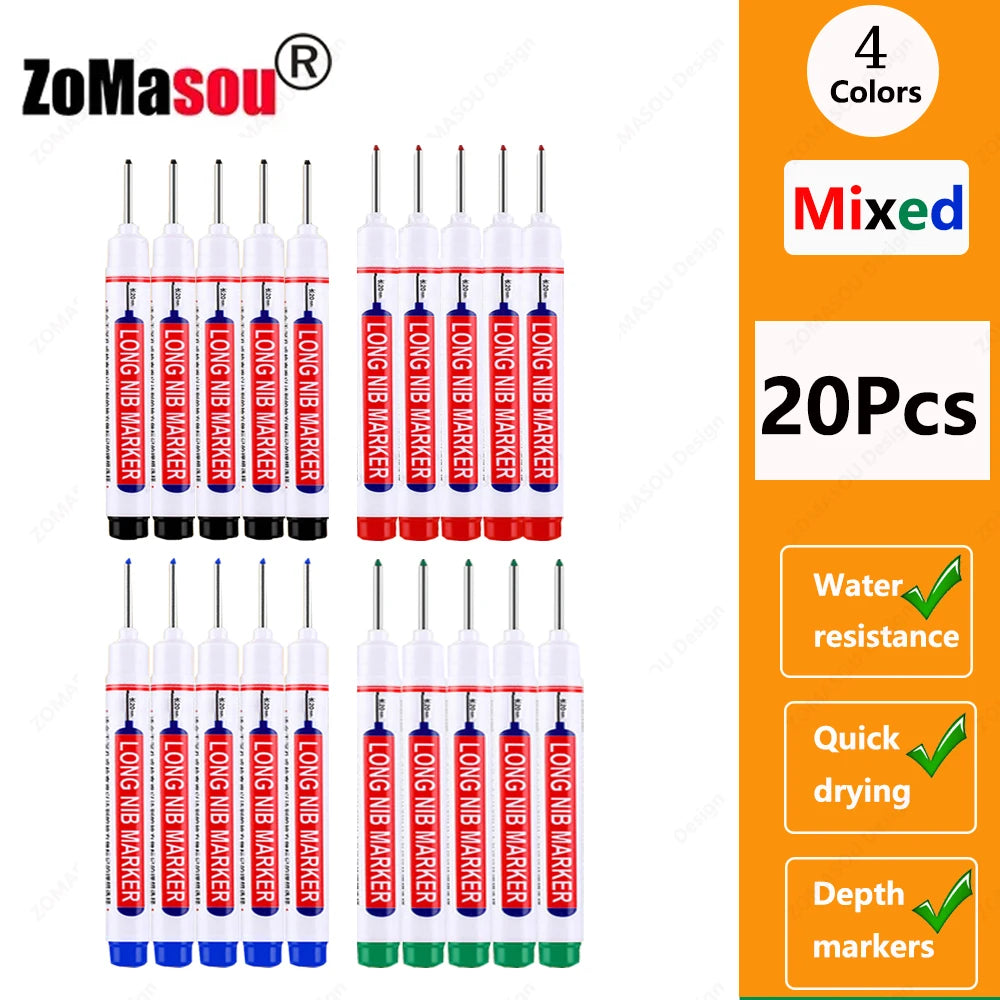 Deep Hole Marker Pen — Waterproof Long Head Woodworking Tool