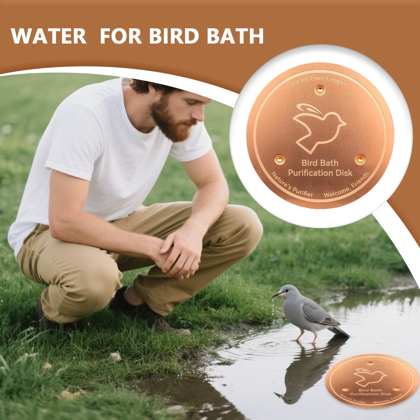 Copper Bird Bath Purifier Disk — Stable Outdoor Water Cleaner