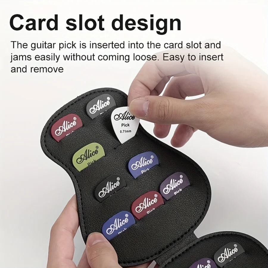 Guitar Shape Pick Storage Bag — Leather Pouch for 18 Picks