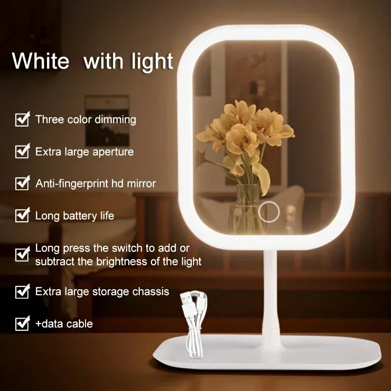 LED Makeup Vanity Mirror — Dimmable Touch Screen & 270-Degree Rotation