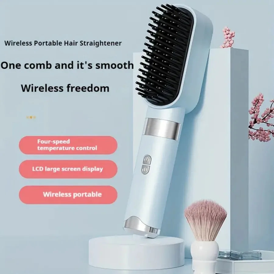 Wireless USB Rechargeable Hair Straightening Comb — Portable Ceramic Ion Styling Tool