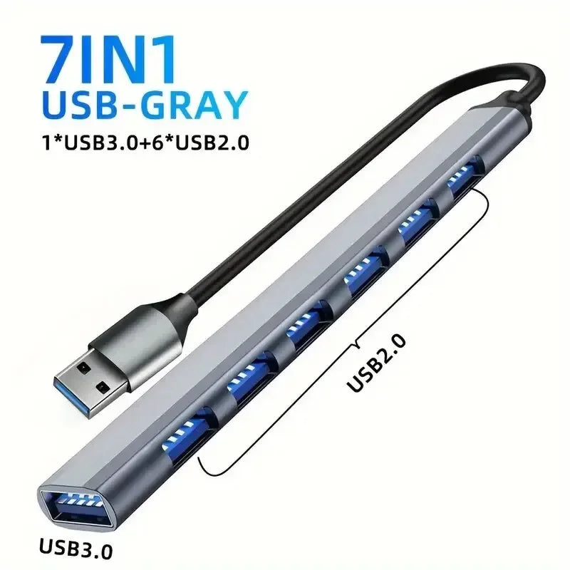 7-in-1 USB-C Hub — Aluminum Multi-Port Extender for Laptops and PCs