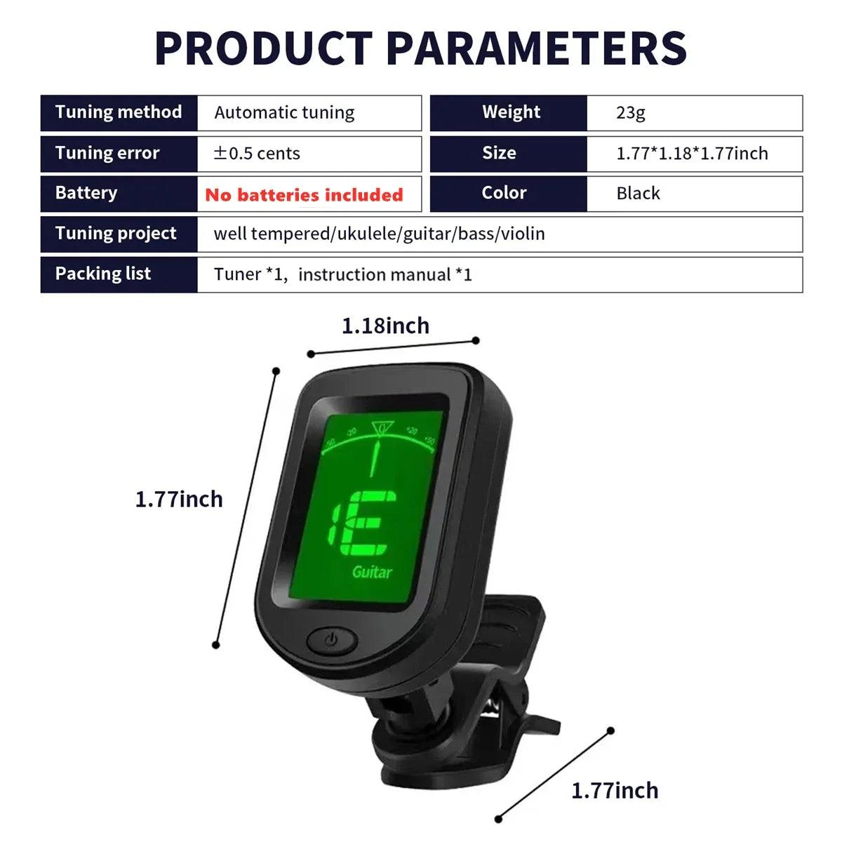 Clip-On Electronic Instrument Tuner — Versatile Tool for Guitar, Bass, and Ukulele