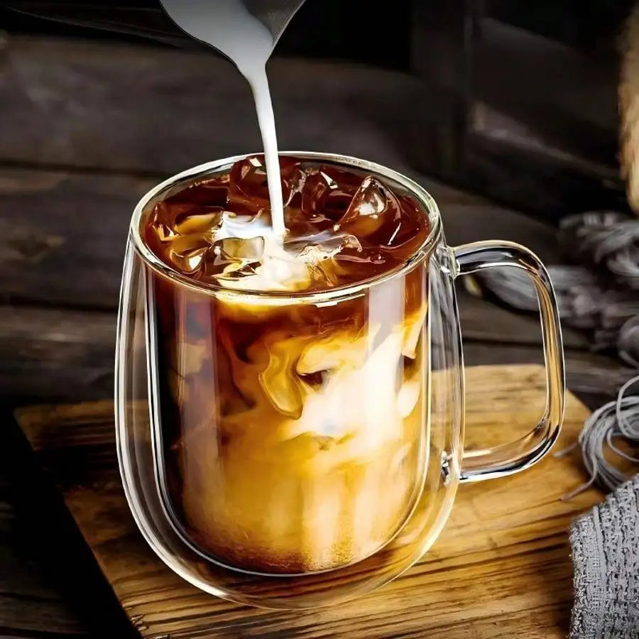 Double Wall Glass Coffee Mugs — Insulated Clear Drinkware with Handles