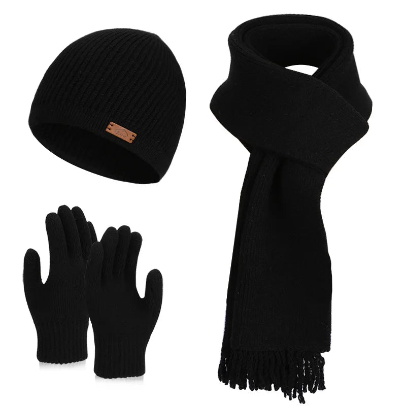 KINIJA Women's Winter Knit Set — Warm Plush Hat, Scarf & Gloves