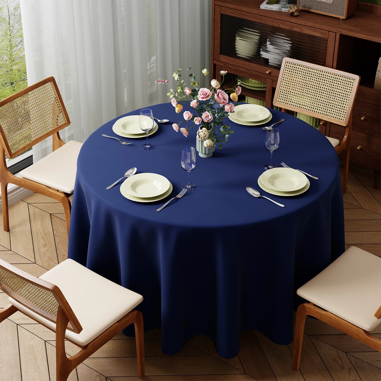 Hptmus Round Tablecloth — Elegant Solid Color Cover for Weddings & Parties