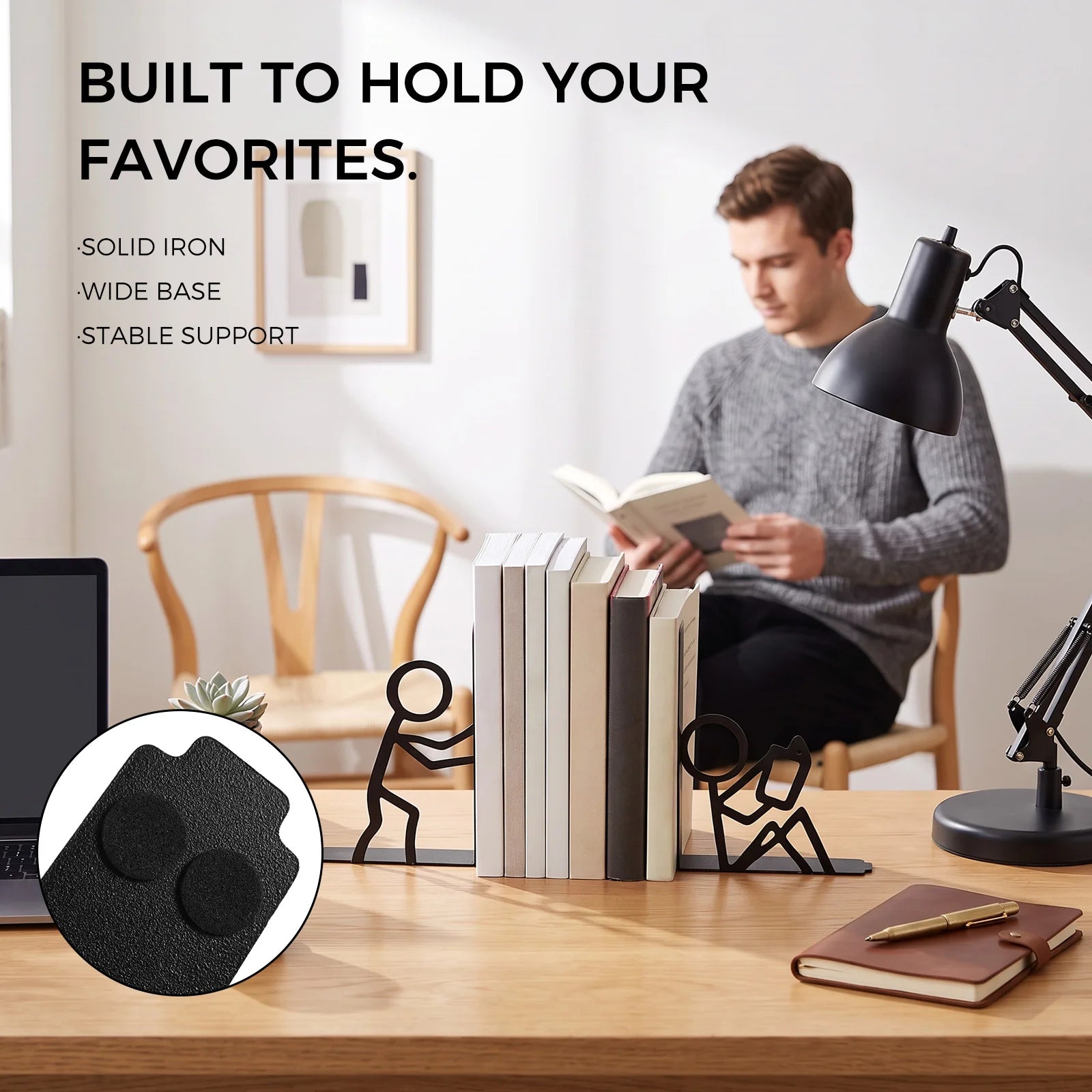 Metal Stick Figure Bookends — Decorative Heavy Duty Desktop Supports