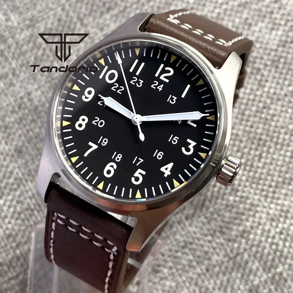 Tandorio Men's Automatic Dive Pilot Watch — 39mm Stainless Steel & Sapphire Crystal