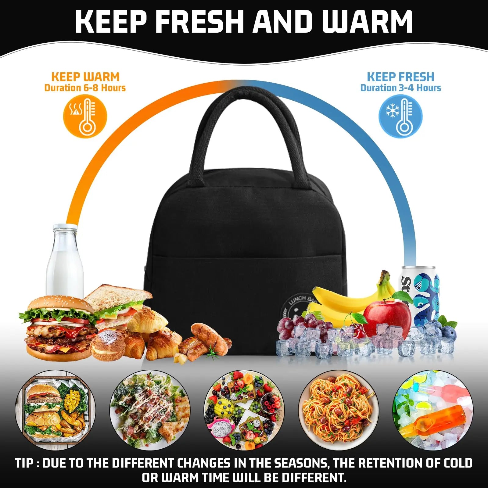 Insulated Bento Lunch Bag — Portable Meal Carrier with Aluminum Foil Lining