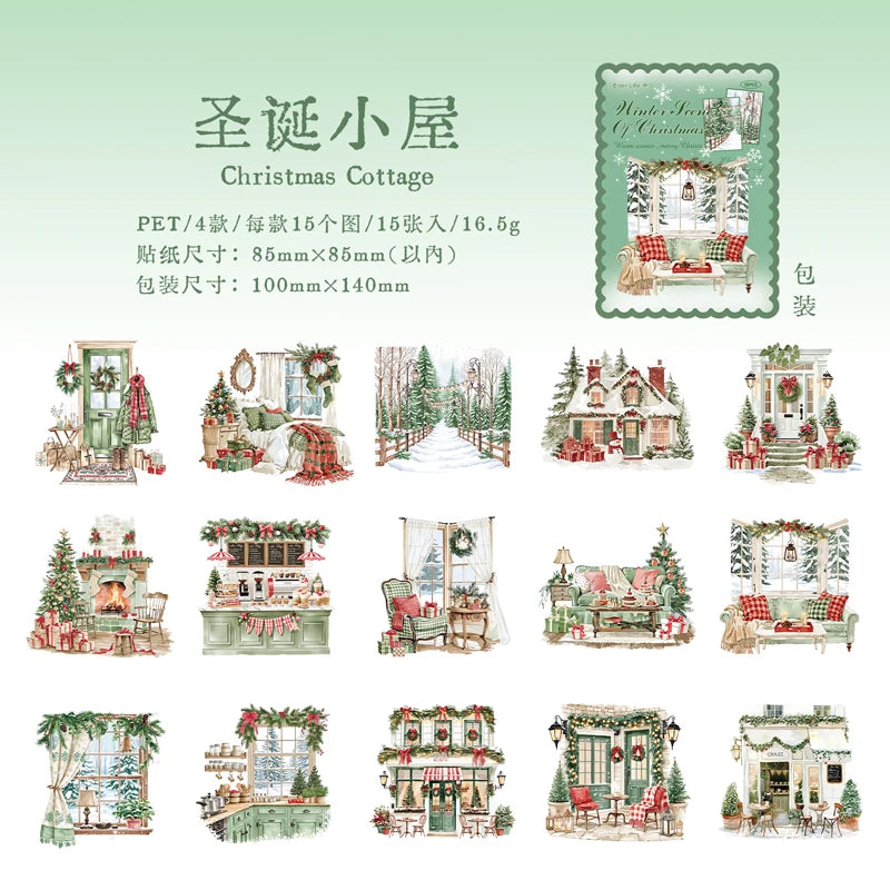 Christmas Atmosphere Stickers — 15pc DIY Scrapbook & Journal Supplies
