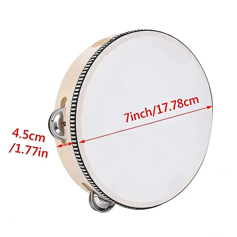 Wooden Hand Held Tambourine — Percussion Instrument with Metal Jingles