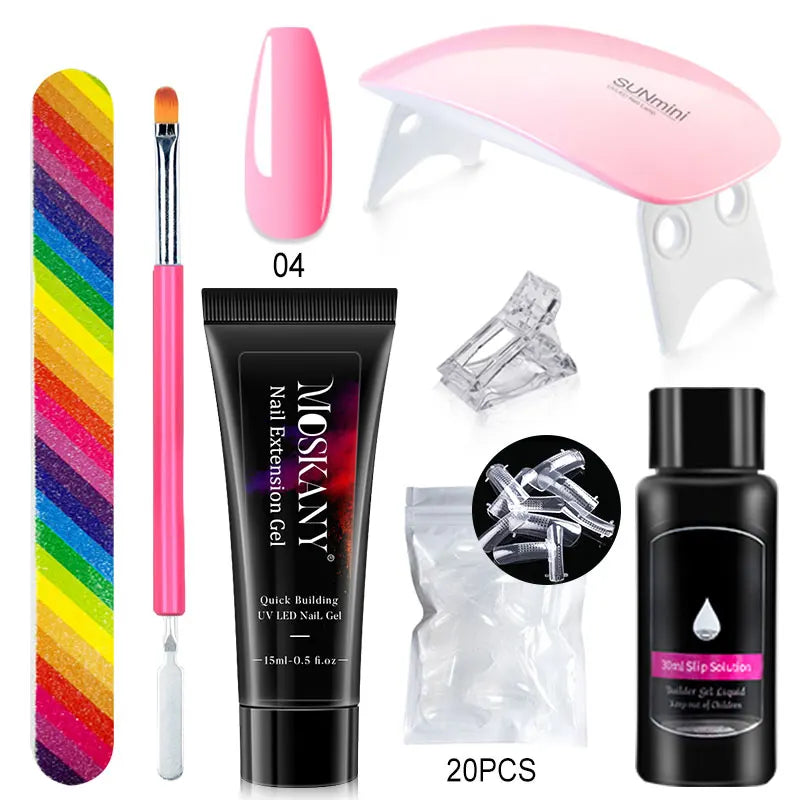MOSKANY Poly Nail Gel Kit — Complete Manicure Set with LED Lamp