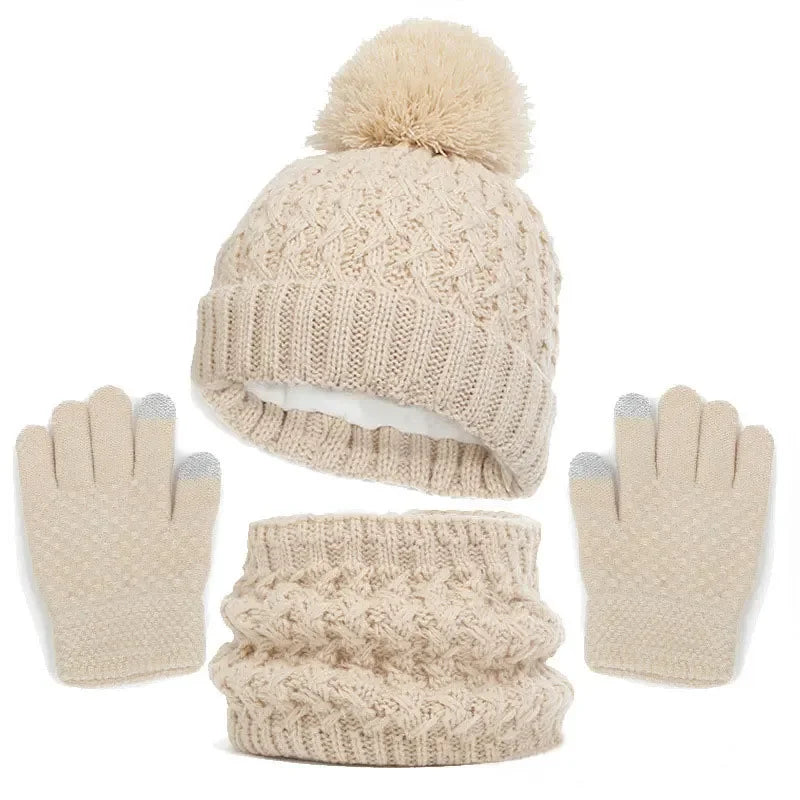 Kids Knitted Winter Accessory Set — Warm Hat, Scarf, and Gloves 3-Piece Kit