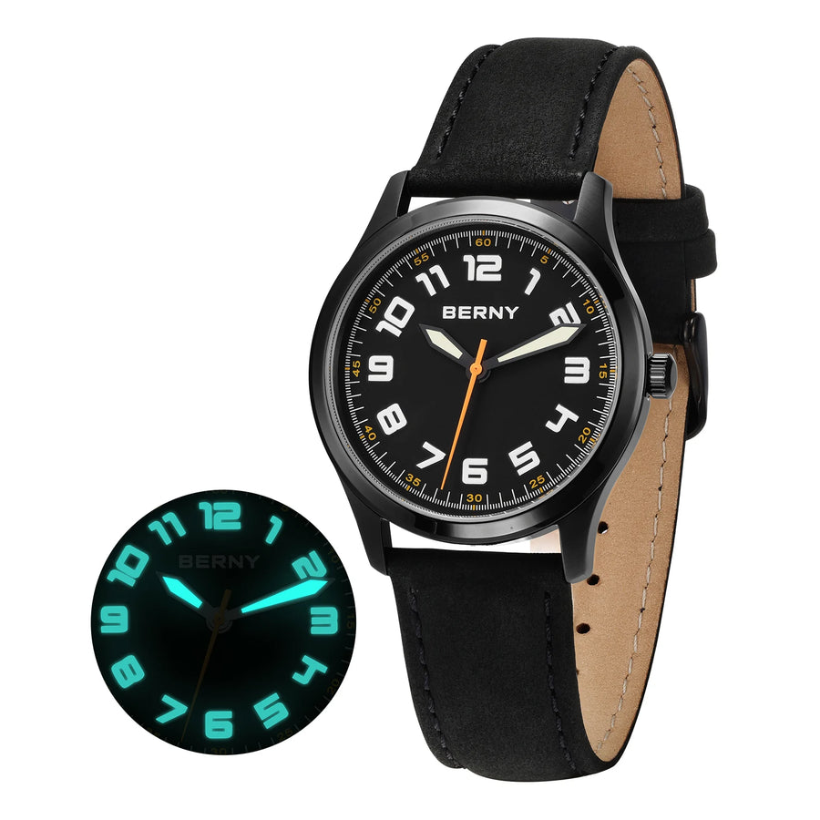 BERNY Men's Quartz Watch — Precision Miyota Movement with Leather Strap
