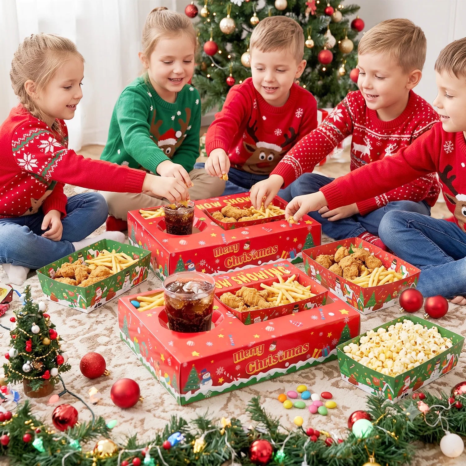 Christmas Party Snack Tray Set — 36 Piece Movie Night Serving Trays