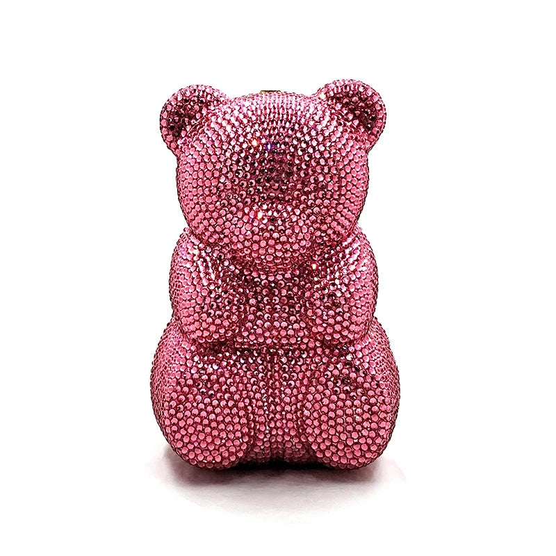 Crystal Teddy Bear Evening Clutch — Elegant Bridal Party Purse