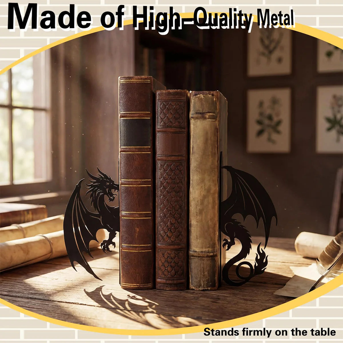 Dragon Wrought Iron Bookend — Decorative Metal Support for Bookshelves